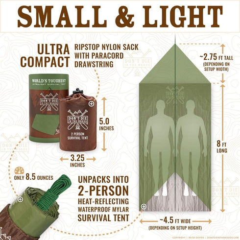 World's Toughest Ultralight Survival Tent, 2 Person Mylar Emergency Shelter for Hiking & Camping