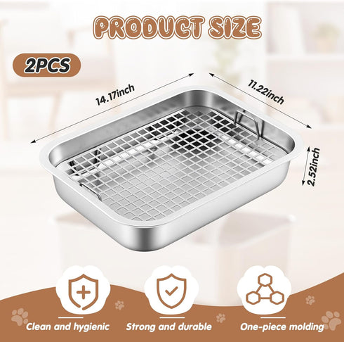 2 2 14.2''L 11.2''W 2.5''H) Maxcheck Pcs Rabbit Litter Box, Stainless Steel Rabbit Litter Pan with Grids, High Side