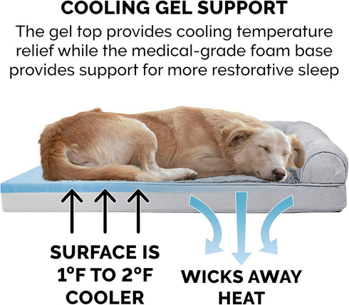 Furhaven Cooling Gel Dog Bed for Medium/Small Dogs with Removable Bolsters & Washable Cover, Plush & Suede Sofa, Gray,