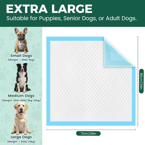 YOPETKI 100 Count 28"x34", 100 Pack Dog Pee Pads Extra Large Super Absorbent X-Large Puppy Pads Leak-Proof & Quick-Dry