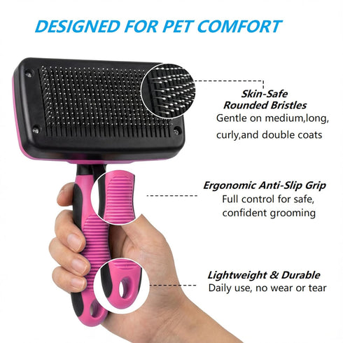 Store 4PCS PETIMP Self Cleaning Slicker Brush, Pet Grooming Rake, Bath Brush & Massage Brush for Short/Long Haired