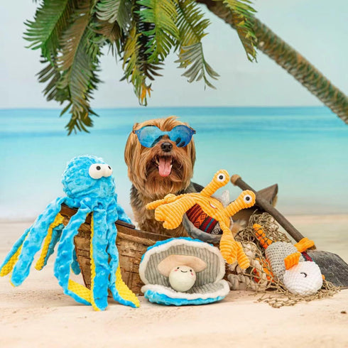 4 Packs Nocciola Crinkle Squeaky Dog Toys for Aggressive Chewers, Tough Durable Stuffed Plush Rope Tug Puppy Chew Toy