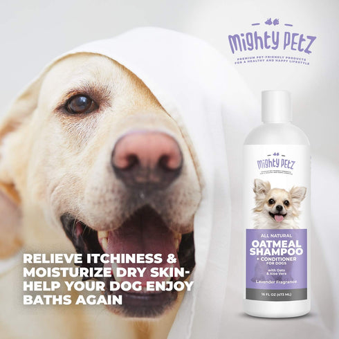 Mighty Petz 2-in-1 Oatmeal Dog Shampoo and Conditioner, 16 oz for Allergies & Sensitive Skin