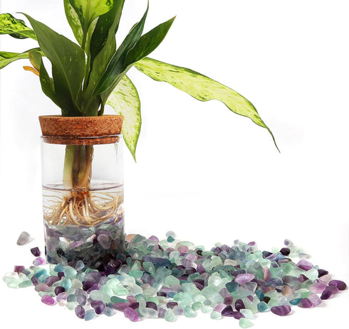 Polished Fluorite Gravel Rocks Bulk, 0.9 Lb/405g Natural Tumbled Crystal Chips for Fish Turtle Tank Decor