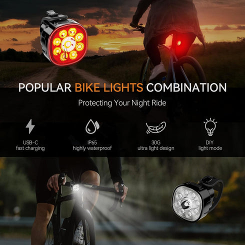 Victagen Bike Lights Kit - 9LED Bike Headlights with High & Low Beams, Waterproof for Night Riding