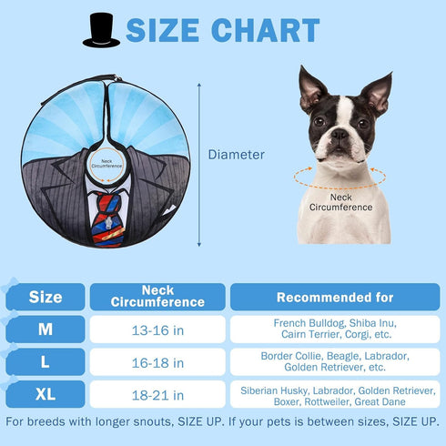 SCENEREAL Dog Cone Alternative After Surgery Donut Collar, Soft Pet Recovery Pillow Collar for Medium Large Dogs, Inflatable Adjustable Neck Collars to Prevent Licking, Black Suit Print E-Collars