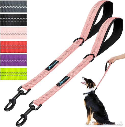 PuppyDoggy 18in Short Dog Leash with Padded Handle, 3 Reflective Threads for Large Medium Dogs, 2 Pack