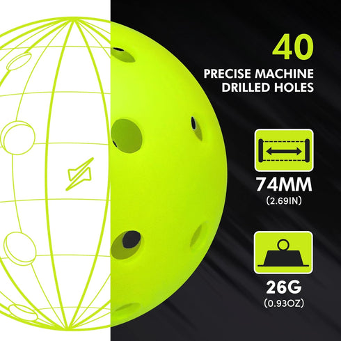 Seamless 40 Pickleball Balls, Outdoor Pickleballs USAPA Approved, Enhanced Durability Pickle Ball with Roto-Molded