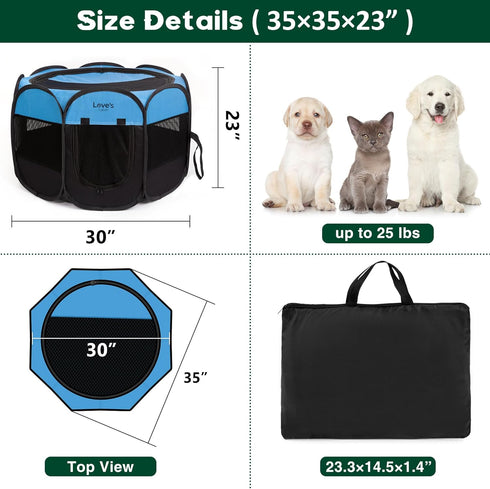 Love's Cabin Pet Puppy Dog Playpen, Medium Dog Tent Crates Cage, Portable Indoor/Outdoor Playpen with Removable Zipper