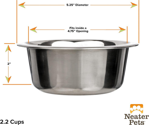 Neater Pet Brands 2.2 Cup Stainless Steel Dog Bowls, Set of 2 Neater Feeder Replacement Bowls for Small Dogs