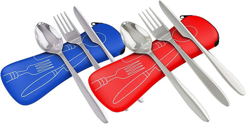 Reusable Travel Utensils Set with Case, Fork, Spoon, Knife, Optional Reusable Straws for Office, Travel, Camping