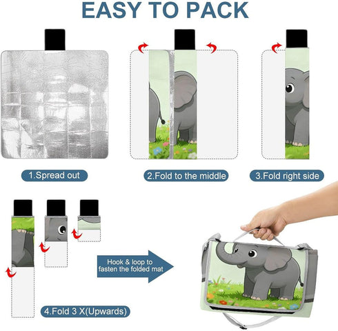 LZQPOEAS (58.3" 58.3"), Elephant with Gray Picnic Blanket Outdoor, Square Foldable Lightweight Waterproof Beach Mat X