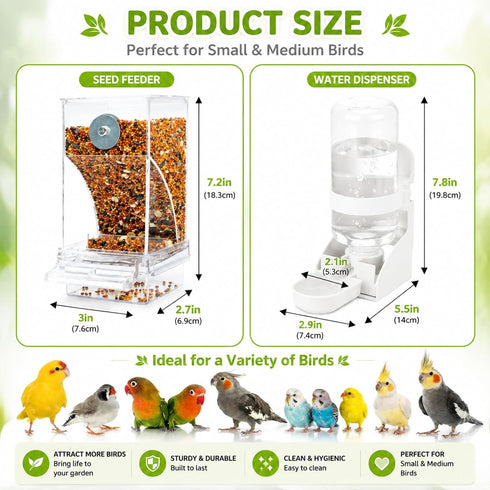 Set Rypet No Mess Bird Water Feeder Dispenser Automatic Bird Feeder Transparent Food Container Cage Acrylic Parrot