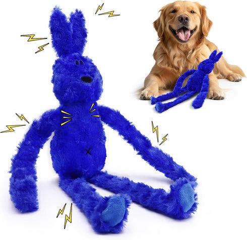 Rabbit Squeaky Dog Toys, Interactive Plush Bunny Toy with Crinkle, Enrichment for Small Medium Dogs (Blue)