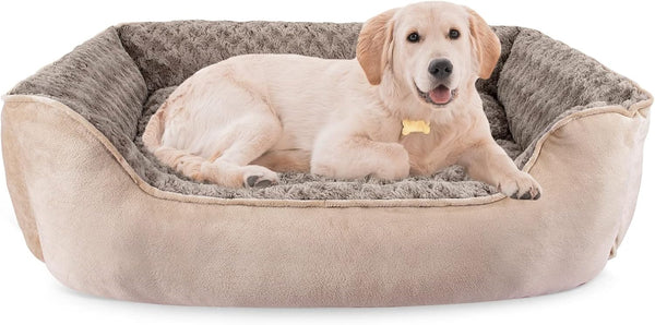 JOEJOY Washable Rectangle Dog Bed for Large Medium Small Dogs, Non-Slip Bottom, Soft Beige Calming Orthopedic Cuddler