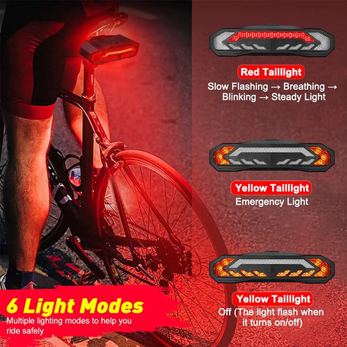 ONVIAN Smart Bike Tail Light with Turn Signals - Rechargeable Rear Bike Light, Waterproof Auto ON/Off Bicycle Brake