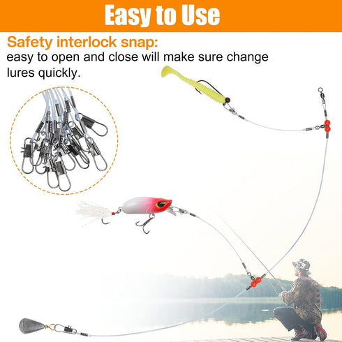 Fishing Leaders Saltwater Tackle High Strength Fishing Wire Leader Line Rig with Swivels Snap for Bait Hooks, Surf