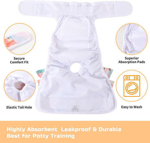 3 Pack Washable Dog Diapers Female Reusable Highly Absorbent Doggie Diaper, Flexible Doggy Diaper Female Durable