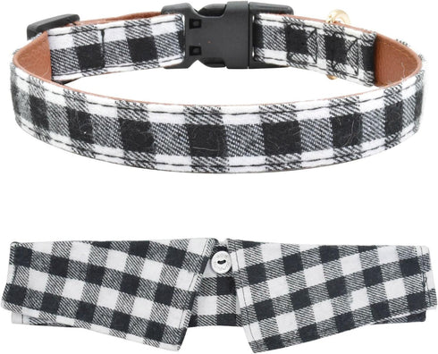 Cotton Dog Collar with Bowtie, Comfortable Adjustable Lapel Design for Small Medium Large Pets (Black White, L 14-22in)