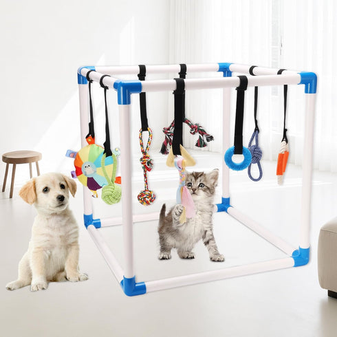8 0-6 Puppy Play Gym with Hanging Interactive Toys, Indoor Jungle Gym for Small Dogs & Puppies Months, Adjustable PVC