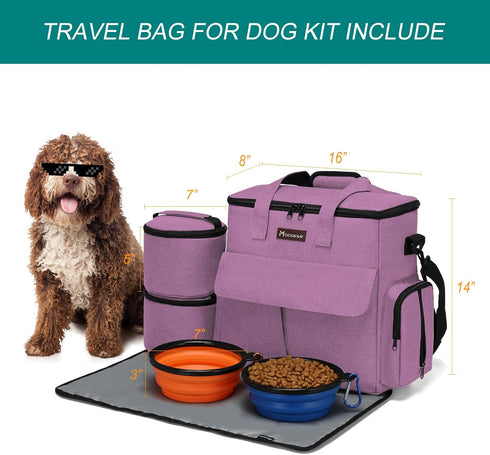 Set 2 2 1 Modoker Dog Food Tote Bag, Airline Approved Pet Gear Travel Portable Diaper Accessories Organizer with Food