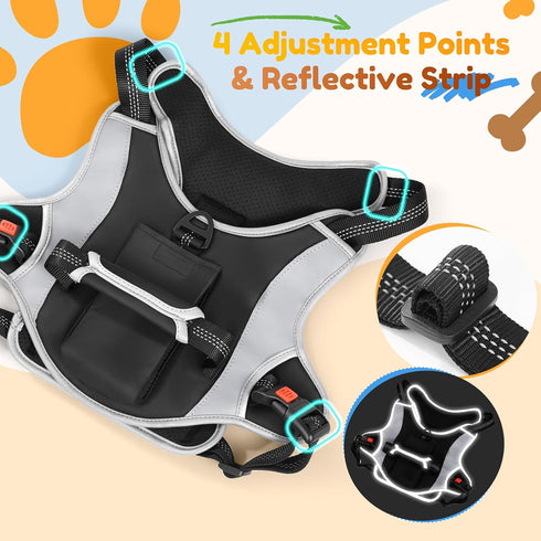 PartsBling Dog Car Harness, Dog Seat Belt Harness for Car, No Pull Adjustable Dog Harness with Seat Belt Attachment