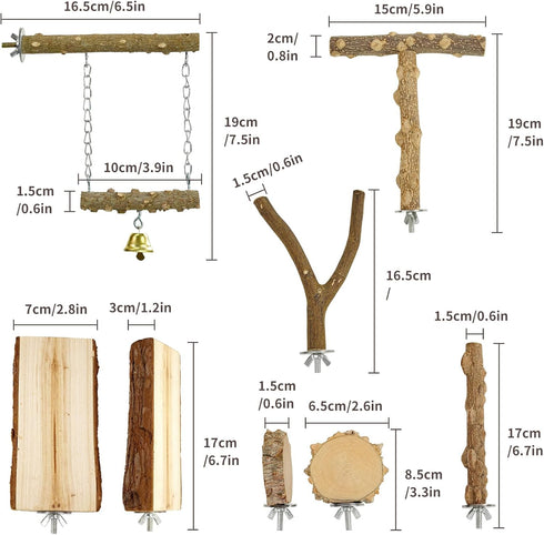 Bird Perches, 6pcs Natural Wood Stand Branches, Chewing Stick Accessories for Parakeet Lovebirds