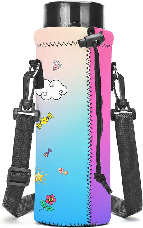 1000ML 34OZ unicorn-1) AMARY Neoprene Water Bottle Carrier Bag with Adjustable Shoulder Strap,Insulated Water Bottle