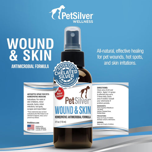 PetSilver Wound & Skin Spray, Dog Wound Spray, Allergy Relief for Dogs, Natural Skin Soother, 4 fl oz