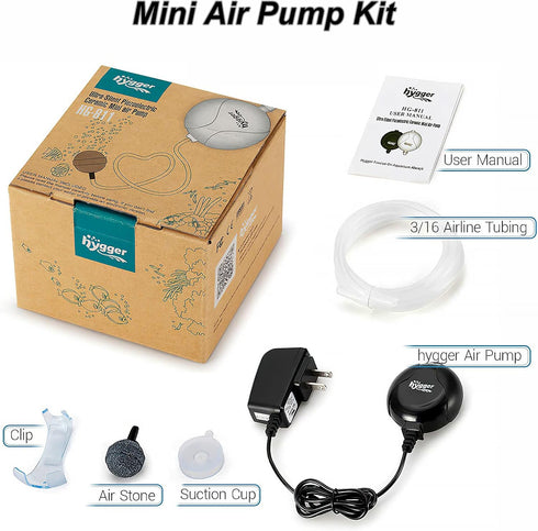 hygger Quiet Mini Air Pump for Aquarium, 1.5 Watt Oxygen Fish Pump for 1-15 Gallon Tank, Black