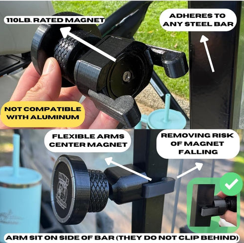 Luna's Phone Holder V2.5 110lb-Rated Magnetic Golf Cart Mount, Magnetic Mount to Steel Bar on Golf
