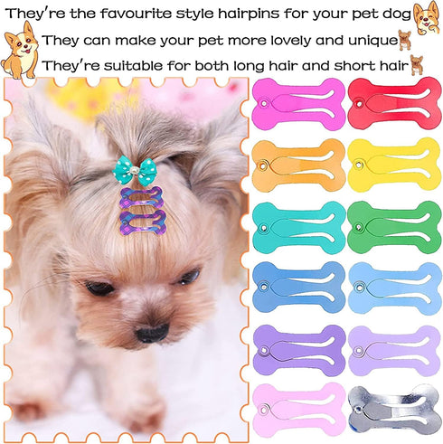 PET SHOW 50Pcs/25Pairs Hair Clips for Small Dogs, Cute 1 Inch Puppy Barrettes, Mini Bone Shaped Snap Hair Bows