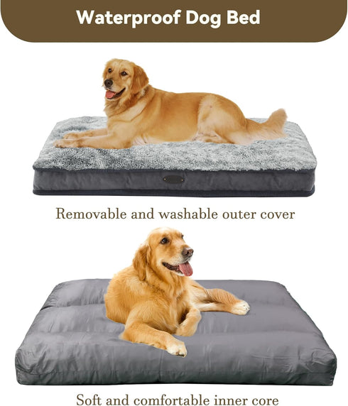 Dog Bed for Extra Large Breeds, Deluxe Plush Crate Beds, Comfy Kennel Pad, Waterproof, Removable Washable Cover