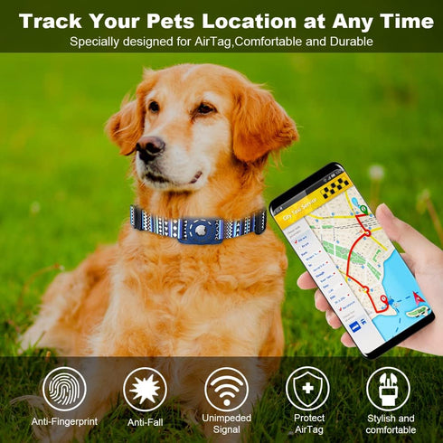 AirTag Dog Collar, Polyester Pet Cat Puppy Collar with Silicone Holder for Small, Medium, Large, and Extra Large Dogs,