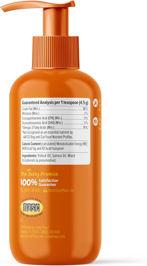 Wild Alaskan Salmon Oil for Dogs & Cats | Omega 3 Skin & Coat Support, Liquid Food Supplement for Pets - 8.5oz
