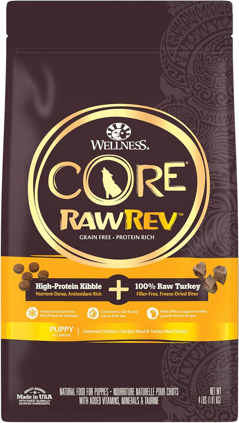 CORE RawRev Grain-Free Dry Puppy Food, Natural Ingredients, 4 lbs, Turkey, Made in USA