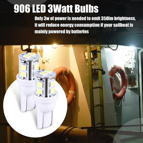 4 906 Bulbs T10 Bulb 6000k Sailboat Aurelema Pcs LED Wedge Base Marine Boat Light Cool White All Round Mast Anchor