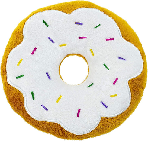 6 Inch Plush Pet Toy, Sprinkled Vanilla Donut with Squeaker Dog Chew Toy