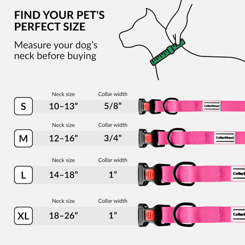 CollarDirect Waterproof Dog Collar, Pink, Adjustable Silicone Plastic for Large, Medium, Small Dogs, Neck Fit 10"-13"