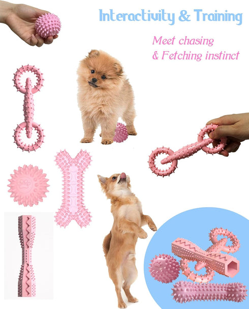 4 Pack Puppy Toys for 2-8 Months, Teething Chew Toys, Soft Rubber Bone, Funny Ball, Interactive Donut for Small Medium