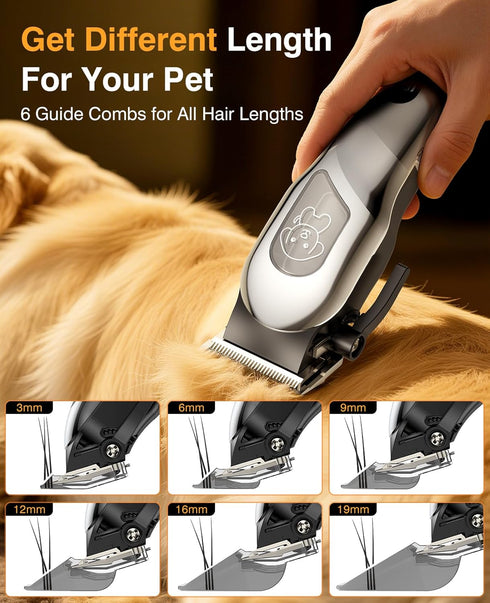 mearens Trimmer Trimmer Dog Clippers for Grooming, Dog Grooming Kit for Heavy Thick Hair, Low Noise Cordless Pet Hair