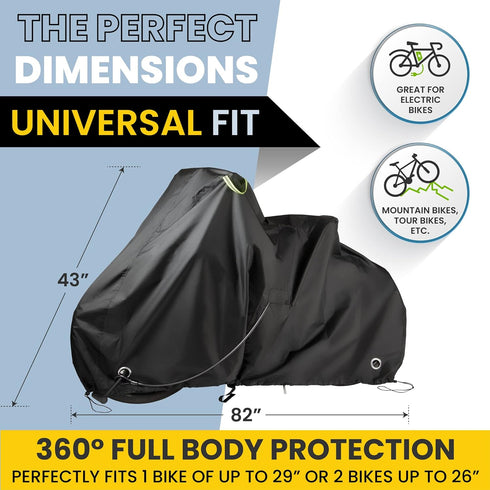 Waterproof Bicycle Cover for Outdoor Storage, Fits 1 or 2 Bikes, Heavy Duty Ripstop Fabric