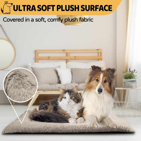 Dog Bed Mat, Washable Dog Crate Pad Ultra Soft & Anti-Slip Large Dog Bed Fit Dog Crates & Kennels, Suitable for Dogs Up to 70 lbs, 36" x 23", Brown