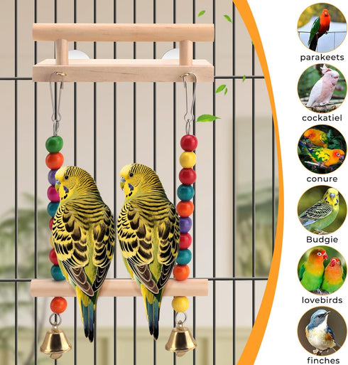 CZWESTC Natural Wood Bird Perch Swing - Cage Platform for Budgies, Cockatiels, Parakeets & Small Birds - Adjustable