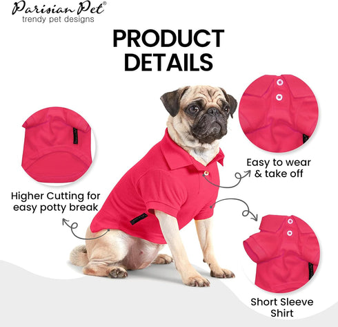 Parisian Pet Dog Polo Shirt, Breathable Cotton, Solid Color Summer Pullover, Pink for Medium Dogs