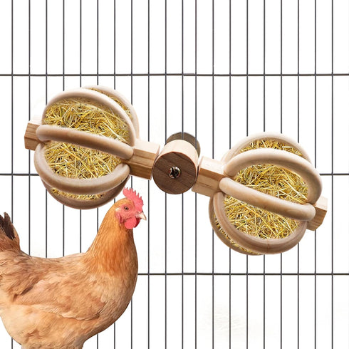BingegePet Chicken Coop Accessories, Wooden Chicken Feeding Rotating Toys, Chicken Feeders, Enrichment Toys