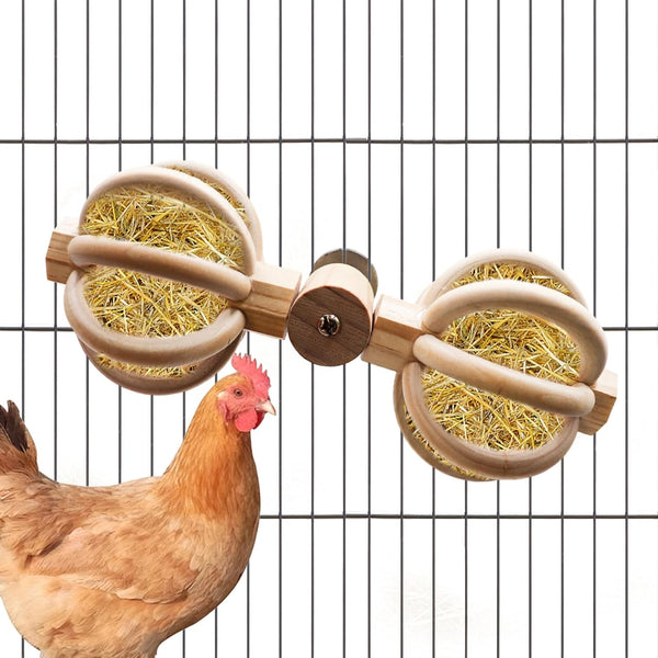 BingegePet Chicken Coop Accessories, Wooden Chicken Feeding Rotating Toys, Chicken Feeders, Enrichment Toys