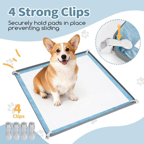 Greatbond 24" 24", 4 Pee Pad Holder for Dogs x Silicone Potty Tray with Holder Clamps, High Edge No-Spill Dog Training