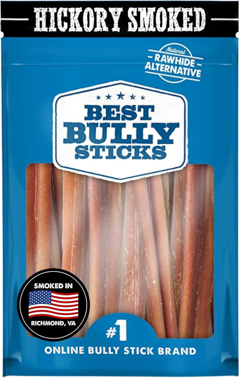 Best Bully Sticks Hickory Smoked Bully Sticks, 6 Inch 15-Pack - 100% Natural, Grain-Free Dog Chews