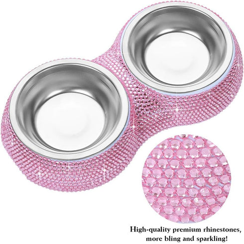 Soleebee Bling Crystal Rhinestones Pet Feeder/Bowls for Small Cats and Dogs (Pink)